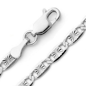 14K Solid White Gold Valentino Chain, 2.2mm, 2.8mm Diamond Cut Star Link Chain Necklace For Men and Women, Dainty Gold Necklace