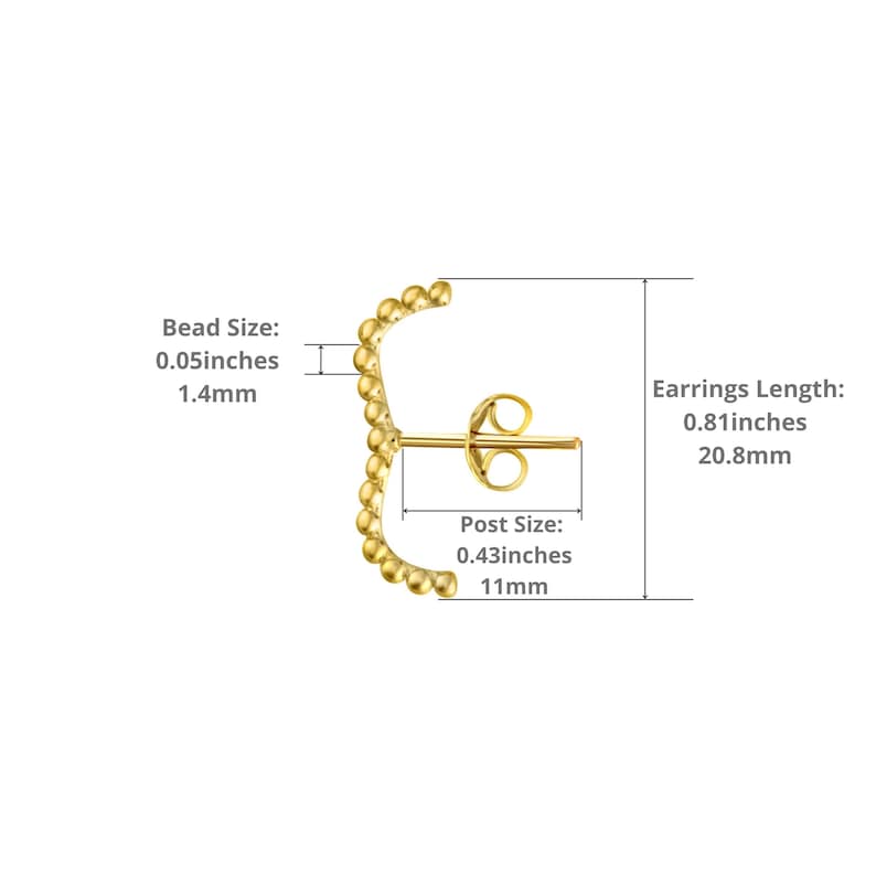 14K Solid Gold Beaded Ear Lobe Cuff Stud Earrings Women Etsy