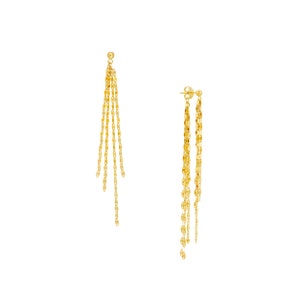 Long Chain Earrings 14K Solid Gold Chain Tassel Earrings, Ball Ear Studs Front Back Long Dangle Earrings, Statement Earrings, Gift For Mom, Gift For Daughter, Gift For Wife