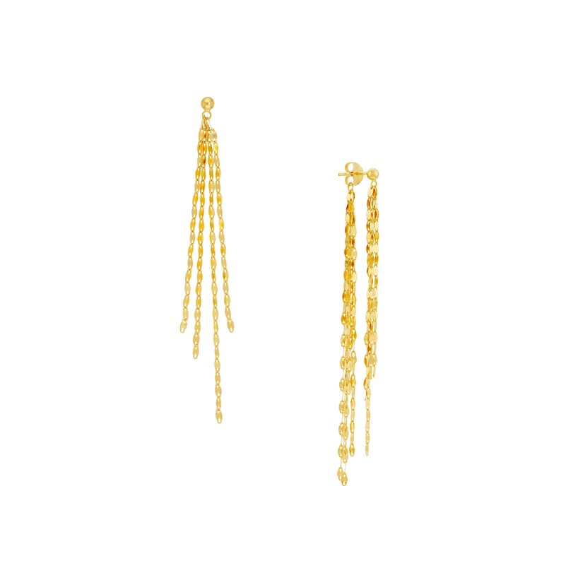 Long Chain Earrings 14K Solid Gold Chain Tassel Earrings, Ball Ear Studs Front Back Long Dangle Earrings, Statement Earrings, Gift For Mom, Gift For Daughter, Gift For Wife