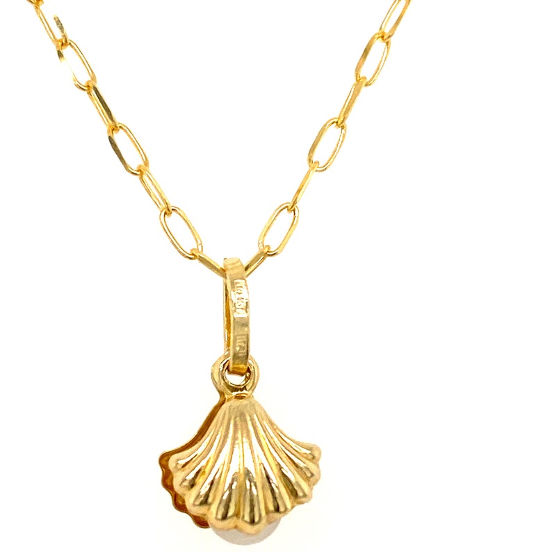 Seashell Necklace 14K Solid Gold Italy Delicate Pearl Pendant Etsy