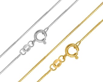 14K Solid Yellow White Gold Italy Box Chain Necklace, Thin Chain Necklace 0.6-2.5mm, Delicate Chain Necklace