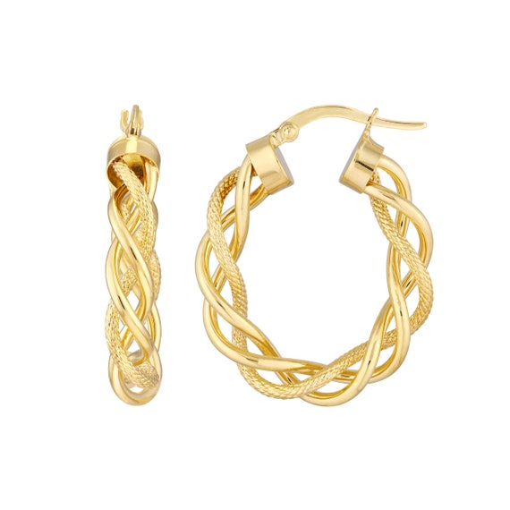 14K Yellow Gold Graduated Puffy Oval Twist Back to Back Hoop Earring With  Hinged Closure 