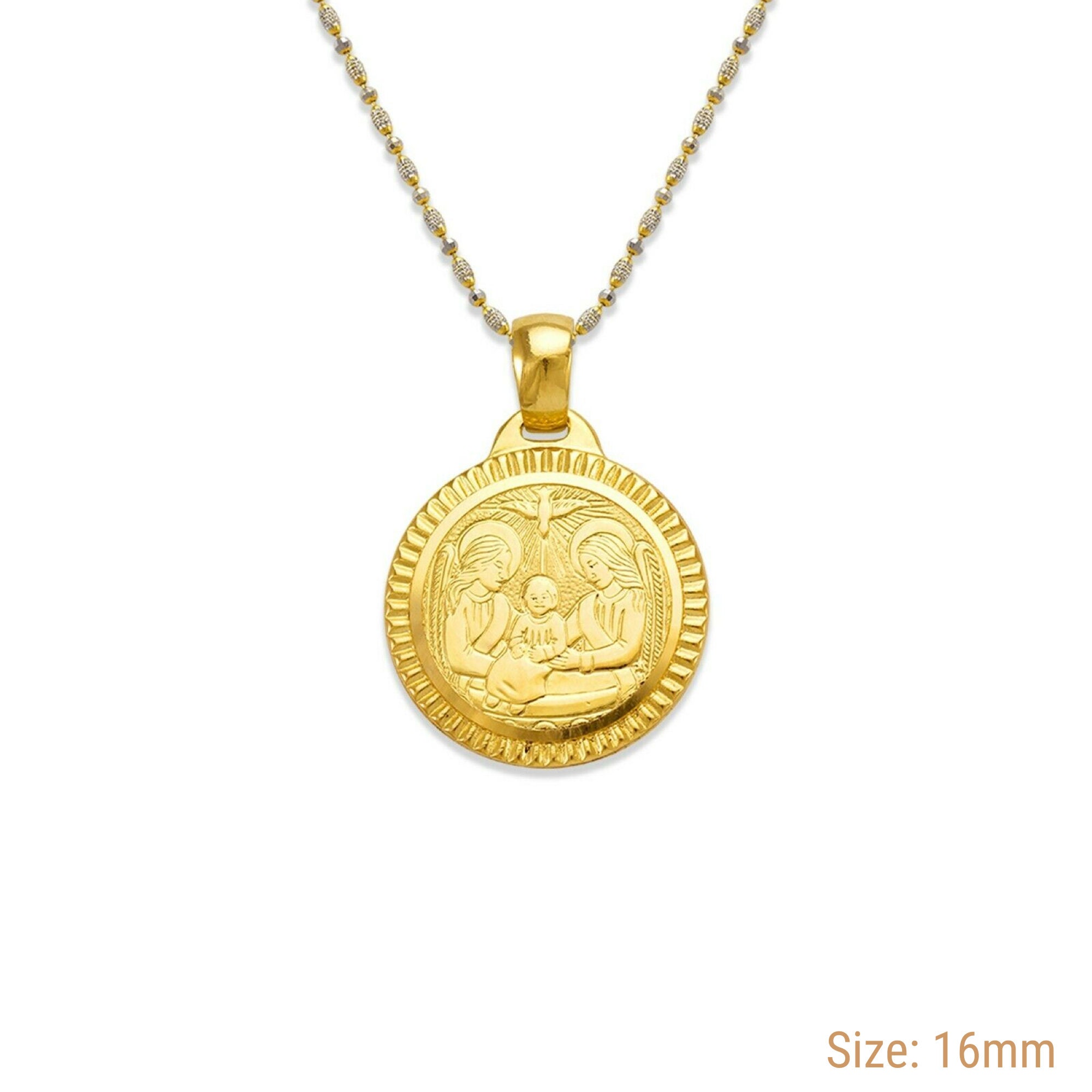 14k Real Solid Gold Taufe Anhänger Mädchen Religiöser Emaille Charm
