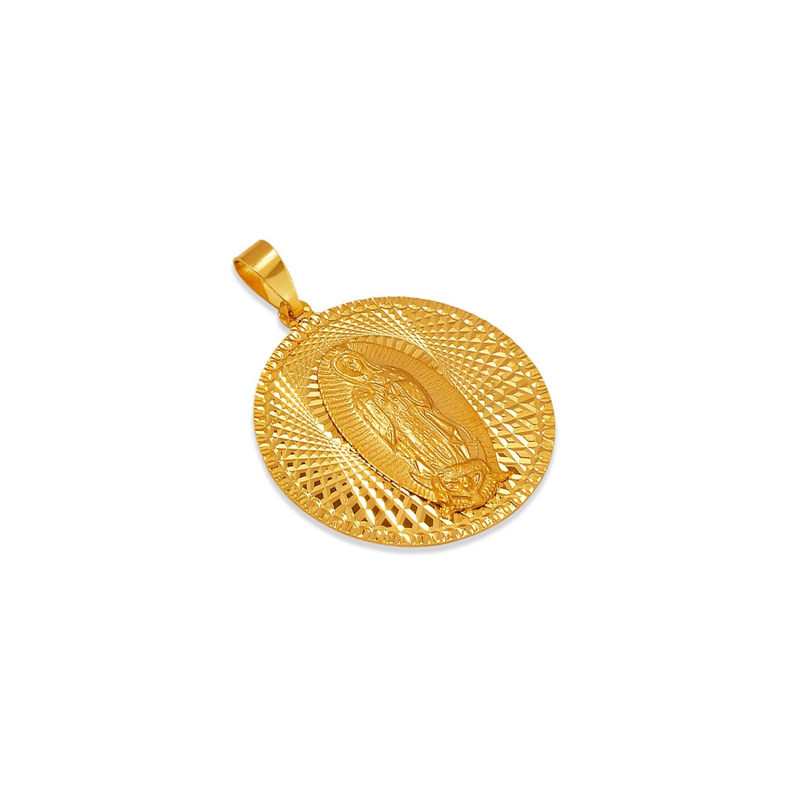 Virgin Mary Miraculous Medal Real 14K Solid Gold Our Lady of Guadalupe ...