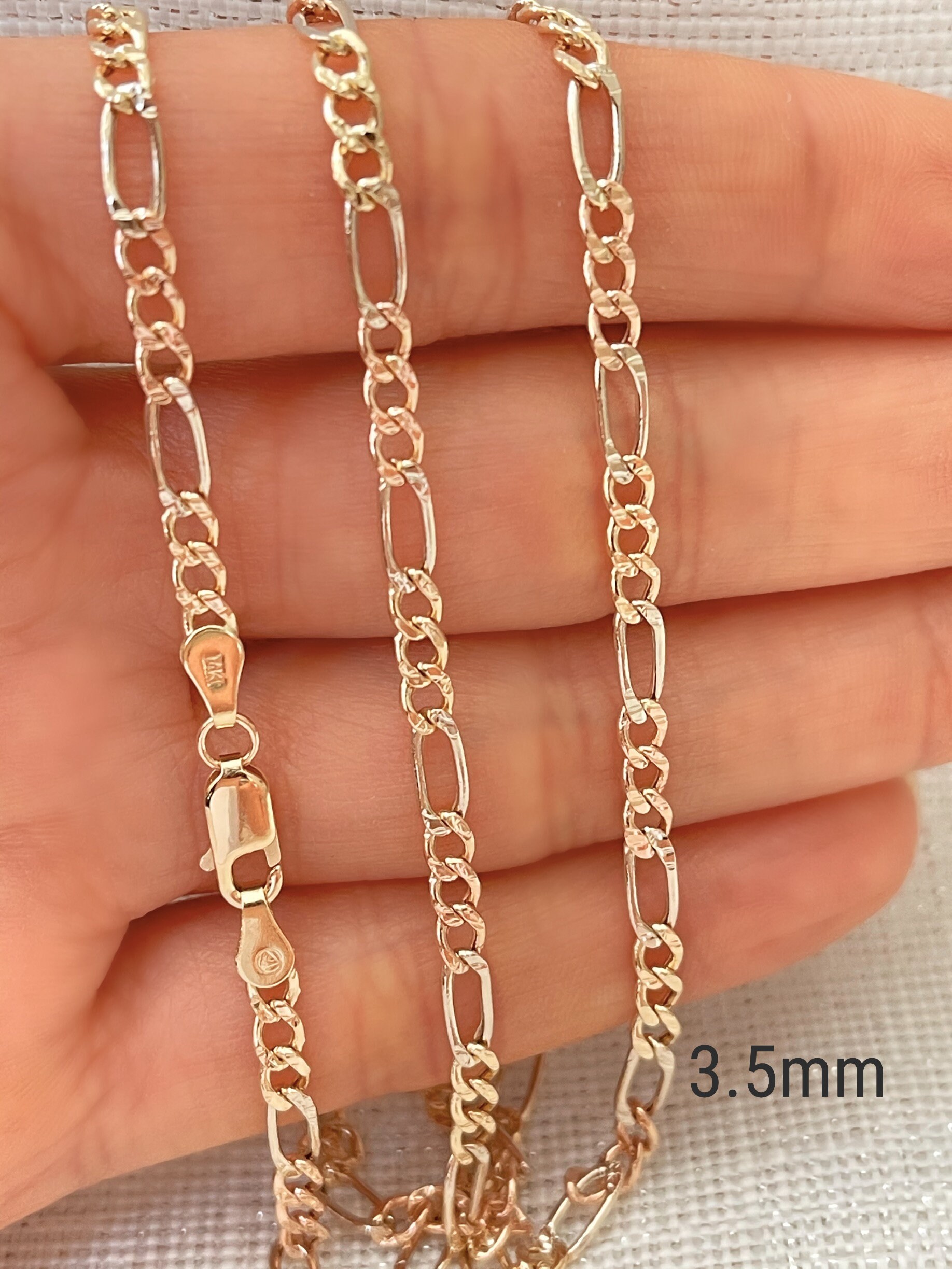 2.5-5.5 mm 14k Tricolor Gold Herren/Damen Hohl Figaro Kette Halskette