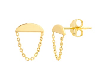 14K Solid Gold Chain Dangle Earrings, Wedge Shape Stud Earrings, Chain Stud Earrings, Push Back Studs, Minimalist Earrings, Gift For Her
