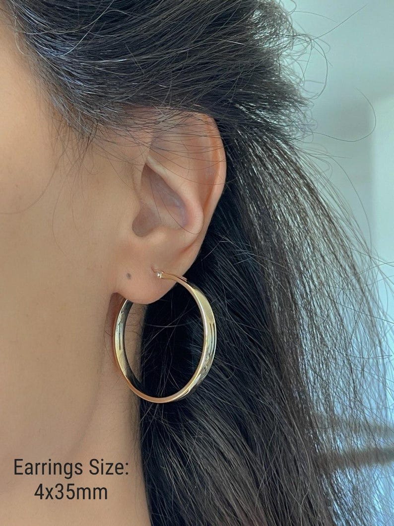 14K Solid Gold Hoop Earrings size 4x35mm
