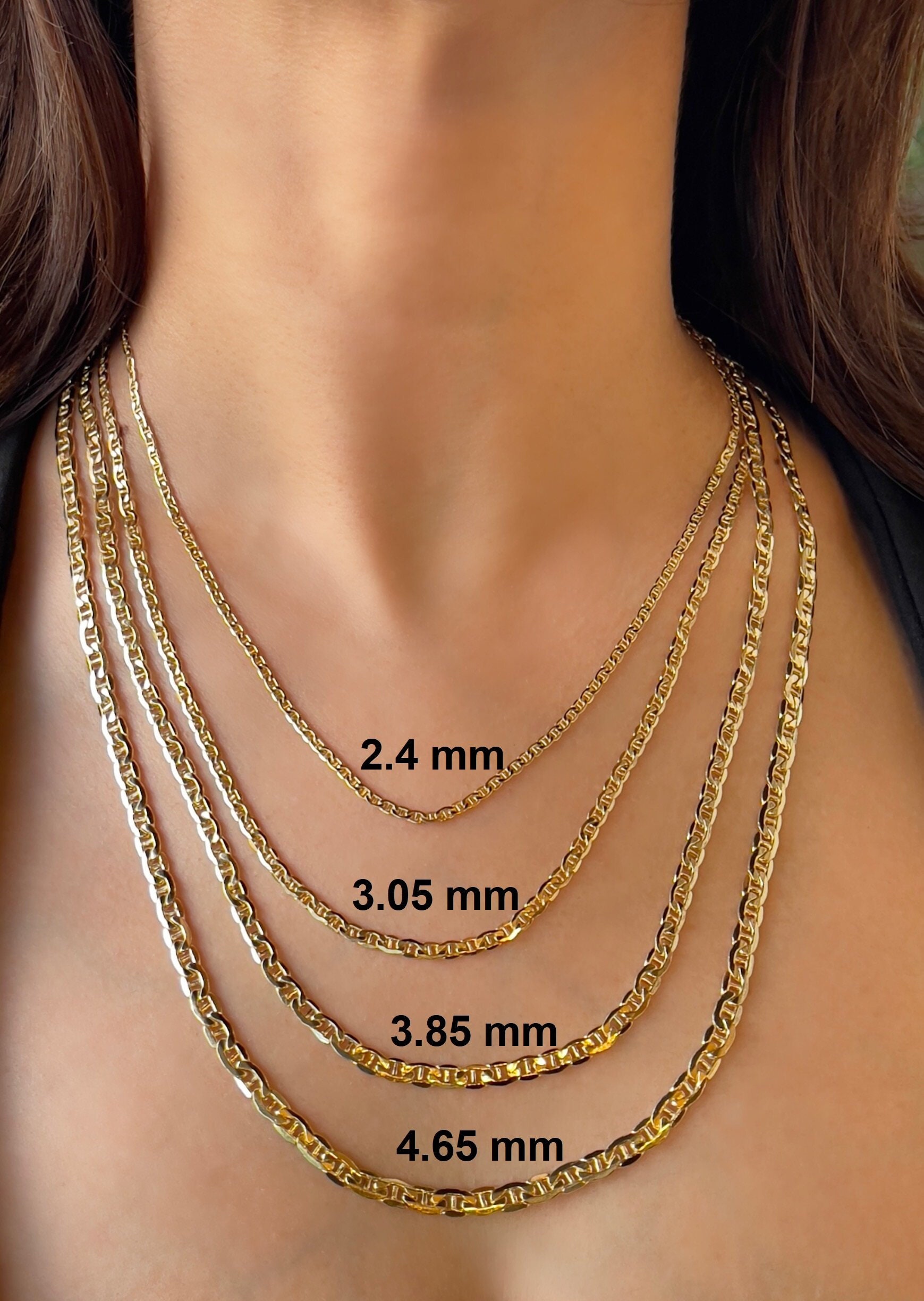 10K 14K Real Gold Mariner Chain Necklace for Men Women, 2.4mm 3.05