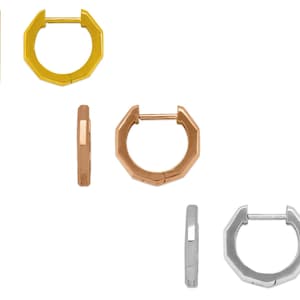 Huggie Hoop Earrings Real 14K Yellow White Rose Solid Gold Geometric Hoop Earrings For Women, Dainty Small Huggie Hoops, Gift For Her