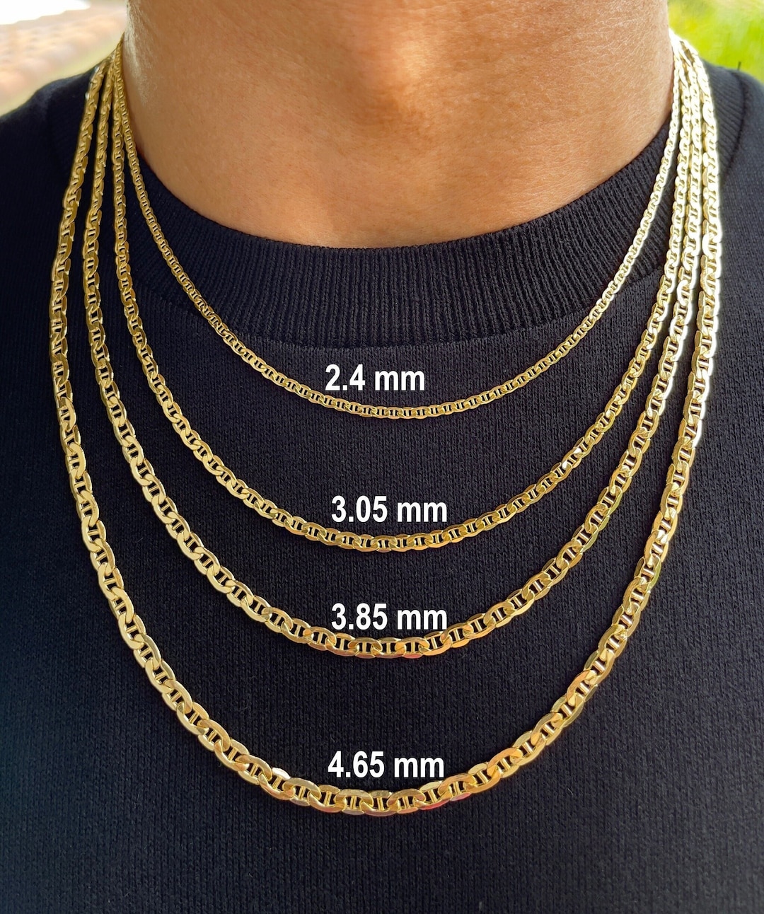 10K 14K Real Gold Mariner Chain Necklace for Men Women, 2.4