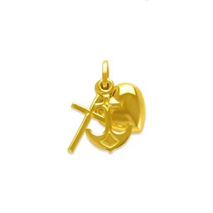 14K Solid Gold Faith Love and Hope Necklace Charm, Anchor Cross and Heart Necklace Pendant