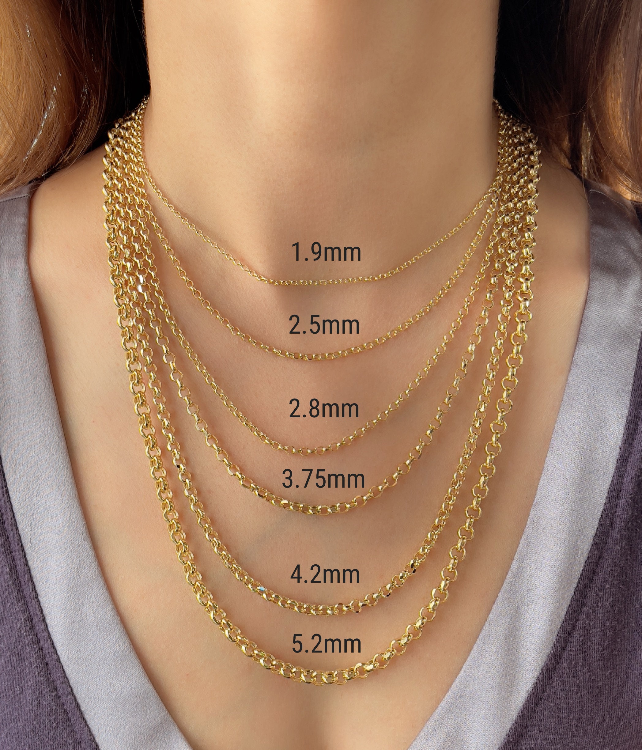 14K Real Gold Rolo Chain Necklace for Women, Yellow & White Gold
