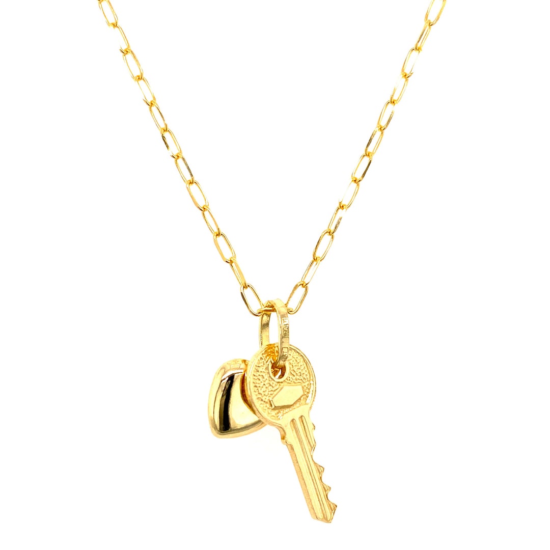 Key and Heart Pendant Necklace 14K Solid Gold Delicate Love - Etsy