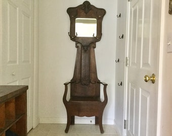 hall tree with mirror and bench full length beautiful antique 26 hall tree etsy hall tree with mirror and bench full length beautiful antique 26 hall tree etsy