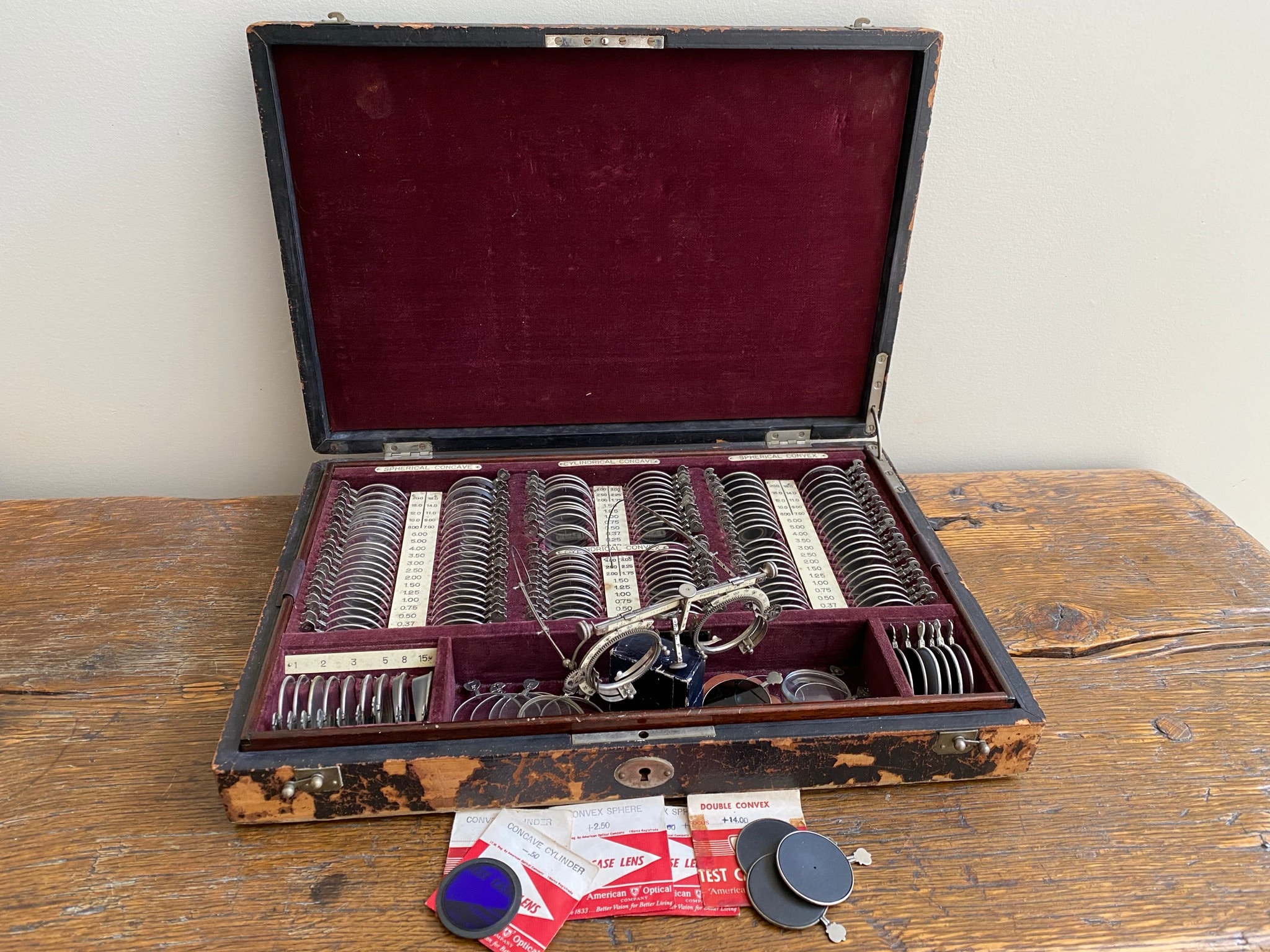 Antique American Optical Optometrist Lens Set With Testing Frames