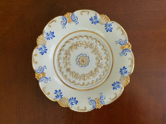 マイセン ゴールドギルト コバルト キャビネットプレート 六ツ花 1級品