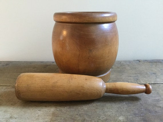 Antique Wood Mortar and Pestle Set: 19th Century Kitchen Decor - Etsy