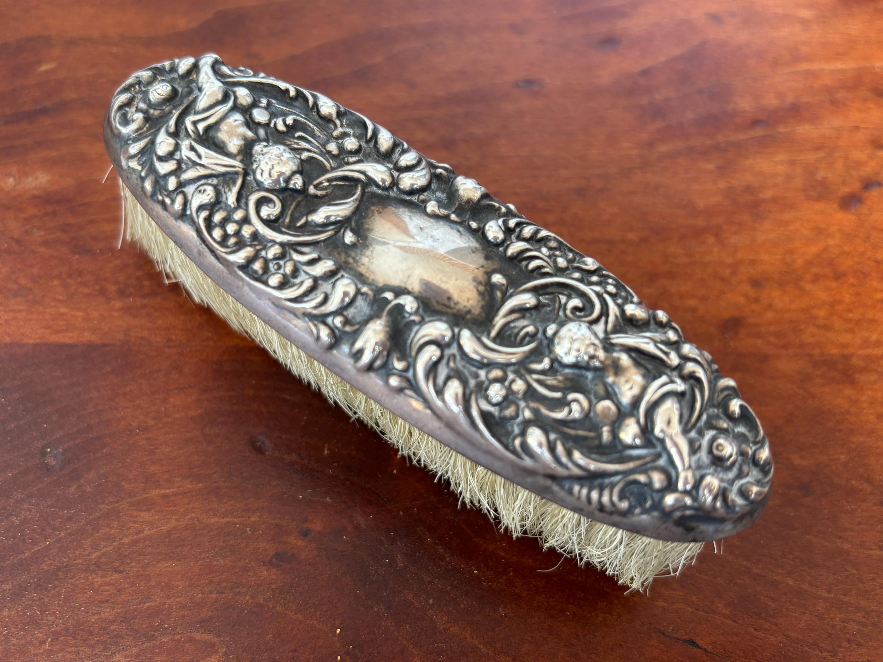 Antique Unger Bros Sterling Silver Clothes Brush: Art Nouveau Cherub ...