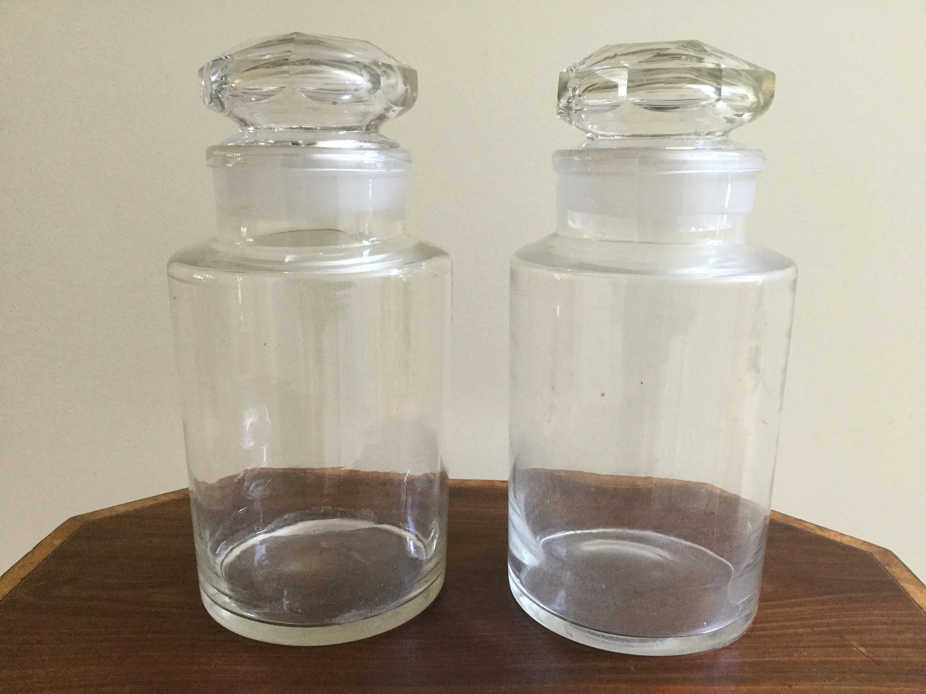 Large 11 H Pair Antique Apothecary Jars Cut Glass Etsy