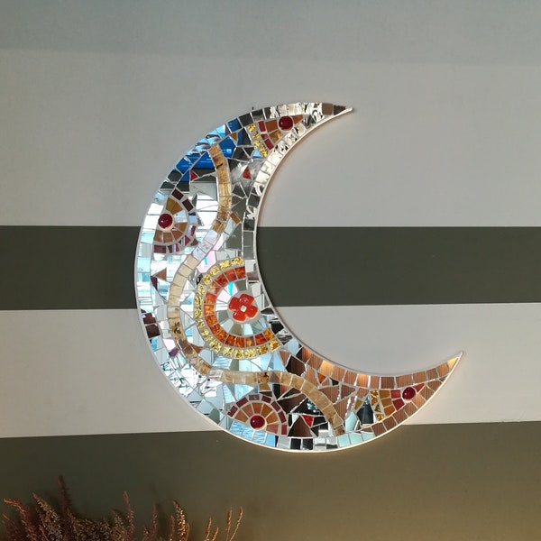 Lune et étoile Lune et étoile miroir mosaïque Art verre fait à la main