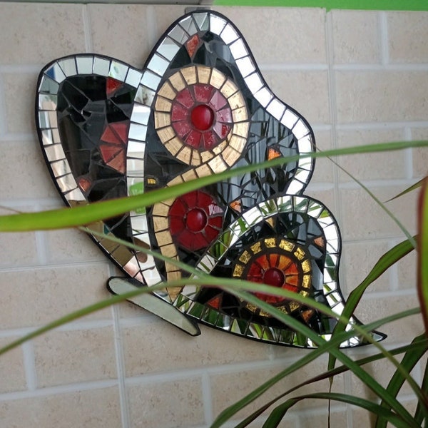 Art mural papillon art mural design d'intérieur mosaïque miroir en verre fait à la main