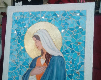 Madonna, mosaic painting, SACRED Art, Mother Mary, Catholic Art, Holy Mary