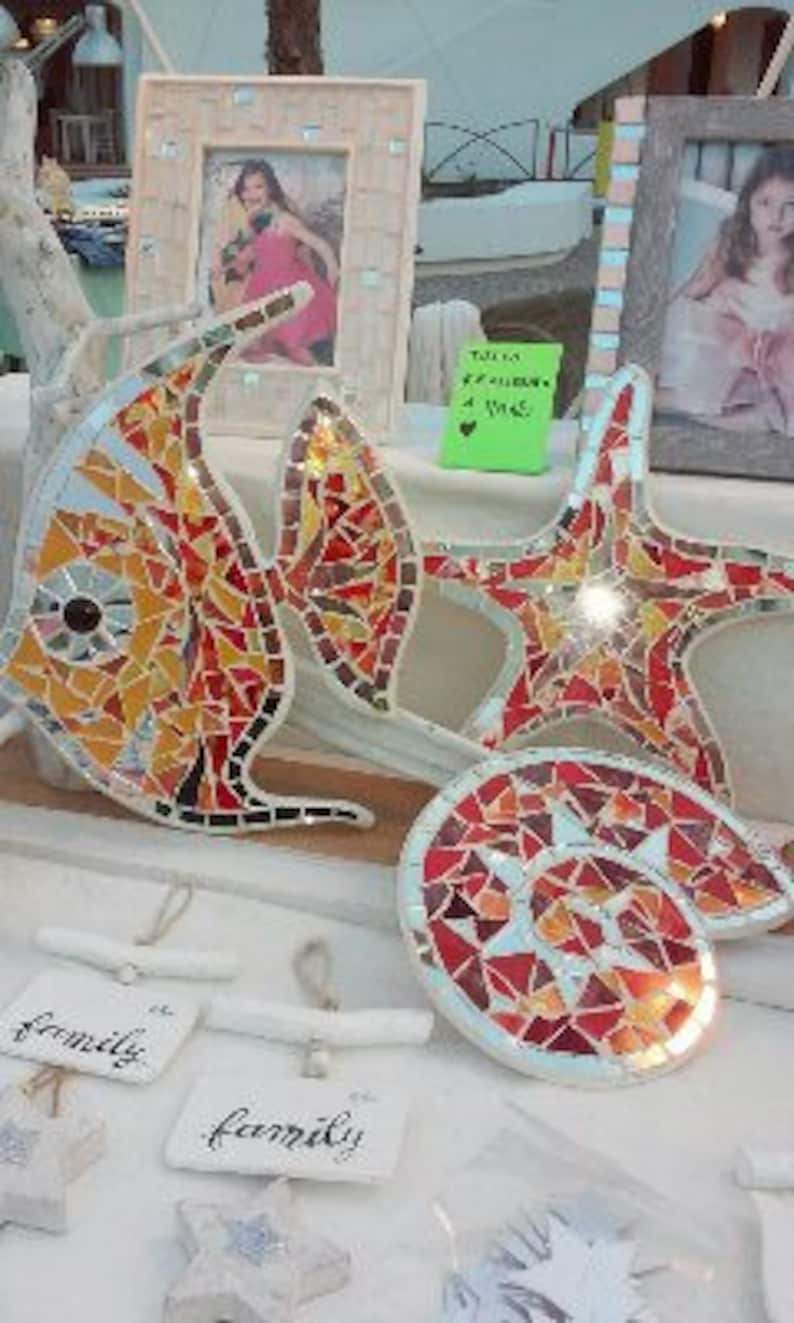 Starfish starfish stained glass mosaic tile Fish mirror Wall Coastal design image 5