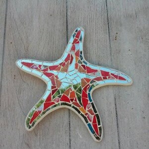 Starfish starfish stained glass mosaic tile Fish mirror Wall Coastal design image 4