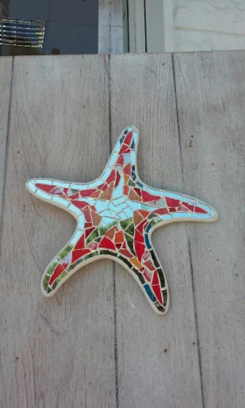 Starfish starfish stained glass mosaic tile Fish mirror Wall Coastal design image 4