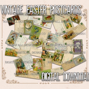 Miniatur Vintage Ostern Frühling Postkarten, DIGITALER DOWNLOAD, Mini druckbare altmodische Feiertagspostkarten, Set von 26 tatsächlichen Postkarten