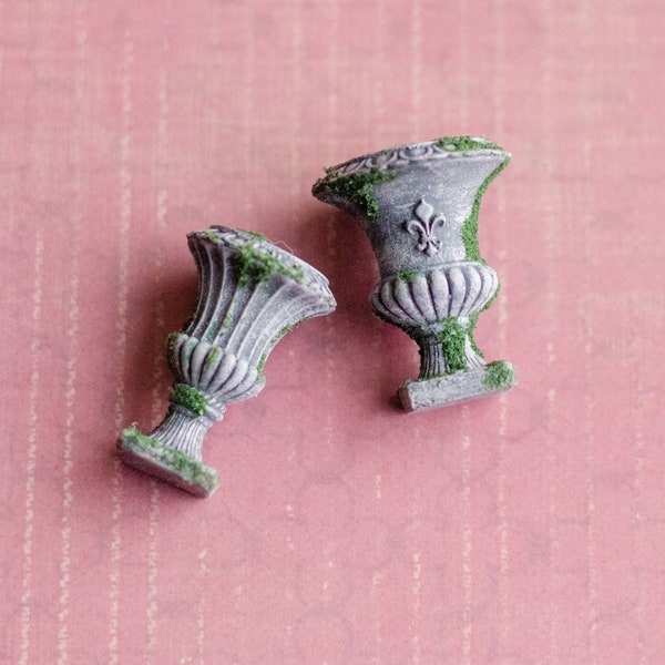 Two Miniature Classic Stone Urns, Fairy Garden Accessories