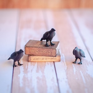 Handmade Miniature Ravens, Mini Set of 2 or 3 Halloween Crows, Style 1
