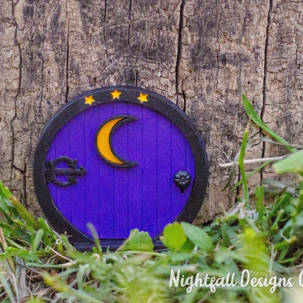 Handmade Miniature Fairy Door, Purple Moon Fairy Garden Accessory Door