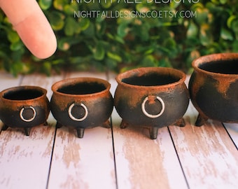 Handmade Miniature Rusty Witches Resin Cauldron, Four (4) Different Sizes