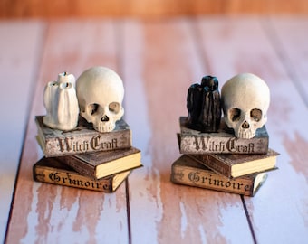 Handmade Miniature Set of Spell Books with Skull and Candles, Mini Haunted Halloween Accessory