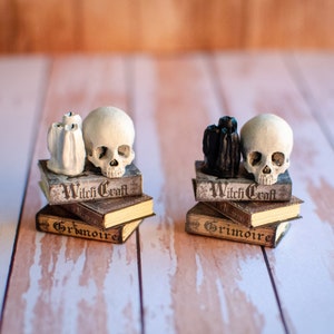 Handmade Miniature Set of Spell Books with Skull and Candles, Mini Haunted Halloween Accessory