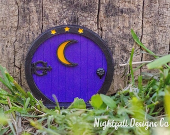 Handmade Miniature Fairy Door, Purple Moon Fairy Garden Accessory Door