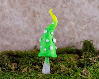 Green Handmade Fairy Garden Mushroom, Fairy House Decor Mushroom