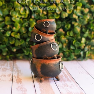Handmade Miniature Rusty Witches Resin Cauldron, Four (4) Different Sizes