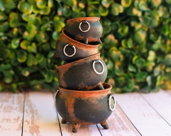 Handmade Miniature Rusty Witches Resin Cauldron, Four (4) Different Sizes