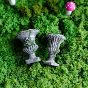 Two Miniature Classic Stone Urns, Fairy Garden Accessories
