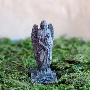Miniature Cemetery Angel Statue: Faux Aged Stone, Fairy Garden Decor