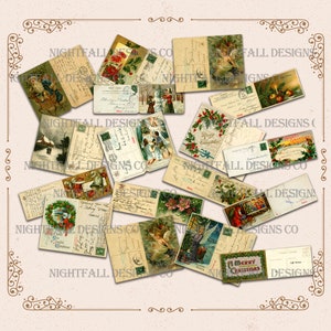 Cartoline di Natale vintage in miniatura, DOWNLOAD DIGITALE, Mini cartoline vecchio stile stampabili, Set di 28 cartoline effettive, inizio 1900