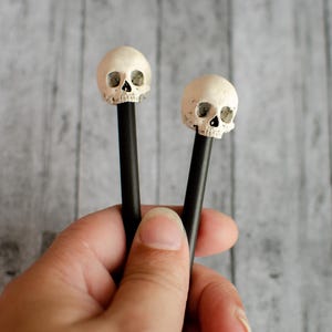 Handmade Skull Hair Sticks: Gothic Witch Accessories