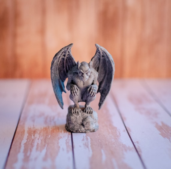 Handmade Miniature Stone Gargoyle, Spooky Halloween Graveyard Statue, Style 1