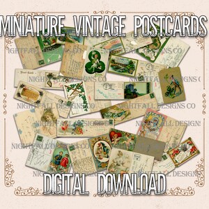 Miniatura Vintage St.Patricks e cartoline di San Valentino, DOWNLOAD DIGITALE, Mini cartoline vecchio stile stampabili, Set di 26 cartoline effettive