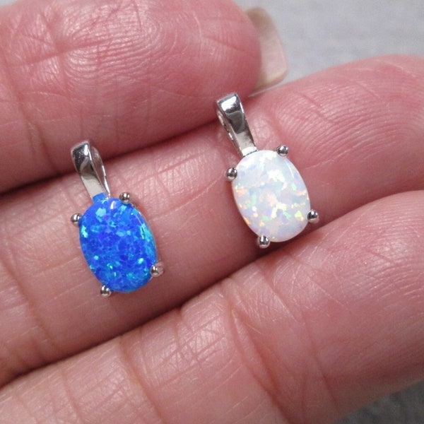 Minimalist Fiery OPAL 925 Sterling Silver Pendant>White or Blue Opal>925 Opal Pendant,Dainty,Gift,Birthstone,Firey Opal,Small Pendant