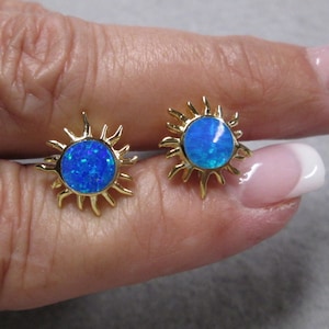 Opal Stud Earrings>Celestial SUN 14kt.Gold over Sterling Studs>Opal Earrings,Opal Sun Earrings,14kt.Opal earrings,Gold Sun stud,925 Sterling
