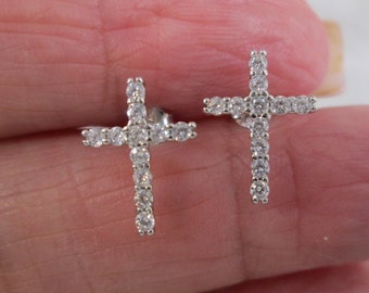 925 Sterling CROSS Stud Earrings>Sparkling Simulated Diamonds, Cross Earrings, Diamond Cross Studs, 925 Cross Earrings, CZ Cross Earrings